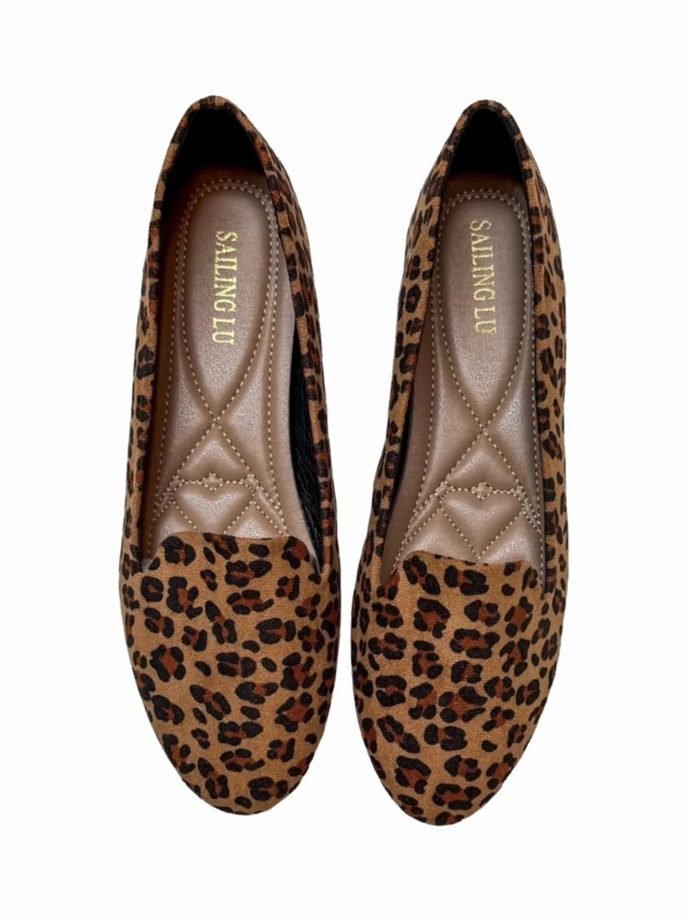 SAILING LU Leopard Print Faux Suede Round Toe Ballet Flat Shoes